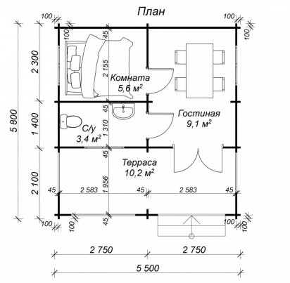 Садовый дом "Кингстон" 5500х5800 мм
