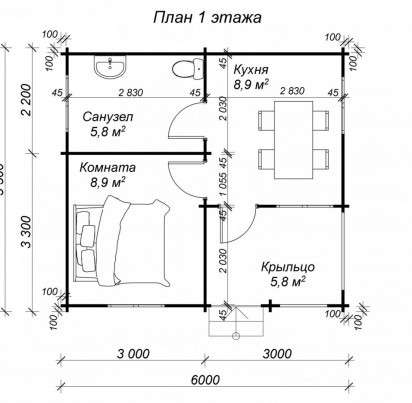 Садовый дом "ТАРТУ" 5500х6000 мм