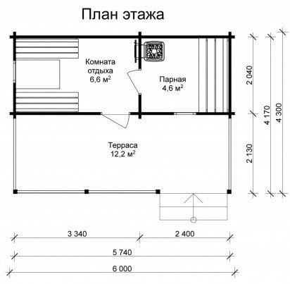 Мобильная баня Лива 2300*6000